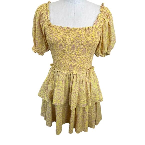 Cleobella Luna Mini Tiered Skirt Dress in Camellia Yellow Size Small - Picture 3 of 9